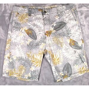 PrAna Breathe Shorts Mens size 36 Gray Floral Tropical Hawaiian Pattern Print